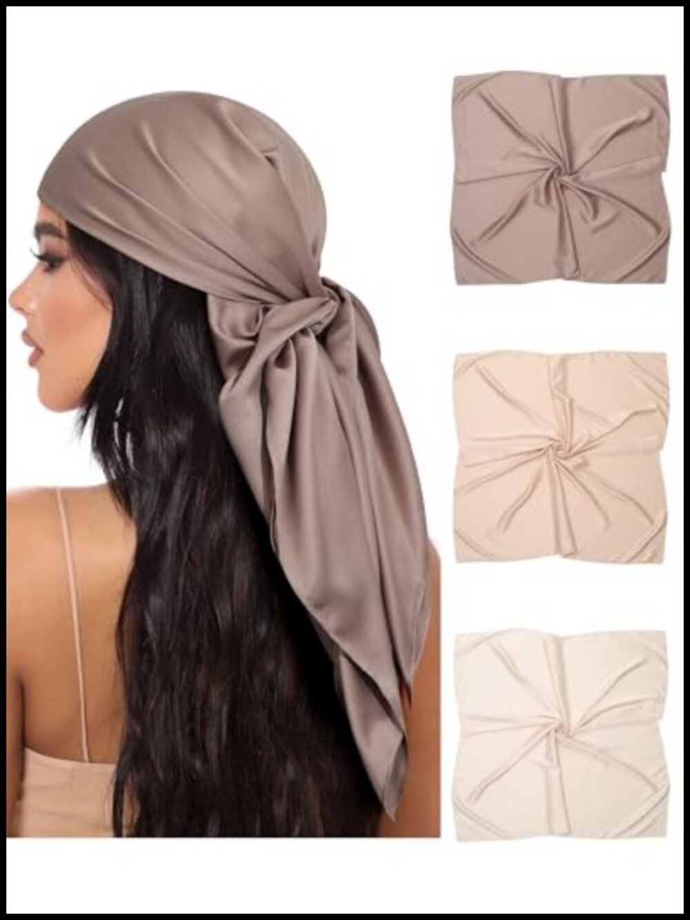 Satin Head Scarf 3 Pc 35 Inch Hair Wrap Bandana Polyester Silk Feel